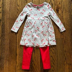 2part set: Cherry tunic dress and red leggings
